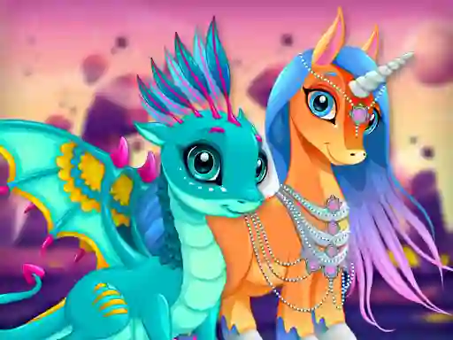 Spel Cute Unicorns And Dragons Puzzle på nätet